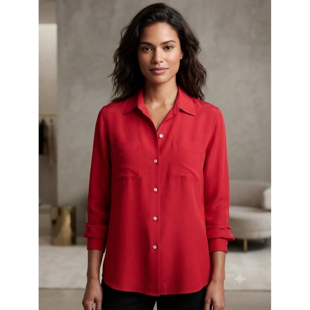 Timeless Sophistication by SilkLand: Lightweight Silk Red Long-Sleeve Shirt L